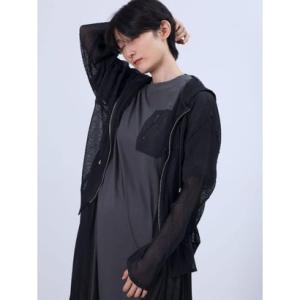 ラシュッド LASUD メッシュニットプリーツフーディー （ブラック）