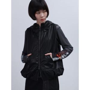 ラシュッド LASUD 【一部店舗限定カラーあり】バルーンヘムフェイクレザージップベスト （ブラック）