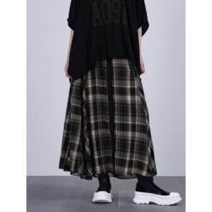 ラシュッド LASUD タータンチェック柄フレアスカート （ブラック）