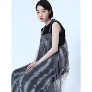 ラシュッド LASUD 柄レイヤードシアージャンパースカート （チャコールグレー）