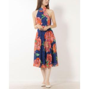 ランドリーバイシェリーシーガル Laundry by Shelli Segal ブルーに華やかフローラル柄が映えるフレアワンピース （ブルーレッド）