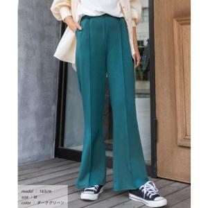 アドティエ ad thie セミフレアパンツ センターシーム ウエストゴム カラー 裾広がり レディ...