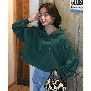 アドティエ ad thie 裏毛ショート丈フーディー パーカー トレーナー クロップド丈 フード 裏毛 ドロップショルダー リブ ゆったり 秋 冬