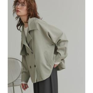 アドティエ ad thie トレンチコート ショート ラグラン ボタン ポケット 春服 春 （グリーン）