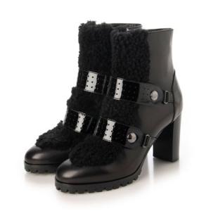 ロンシャン LONGCHAMP ファー付き ベルトショートブーツ （Noir）