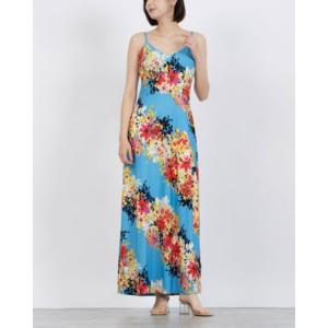 ロンドンタイムス LONDON TIMES 【訳あり商品】☆フラワー柄ジャージ素材キャミソールマキシワンピース （BLUE/ORANGE）