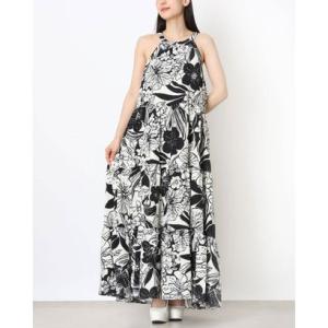 ロンドンタイムス LONDON TIMES 【訳あり商品】フラワー柄サラサラ素材ホルターネックマキシワンピース （White/Black）
