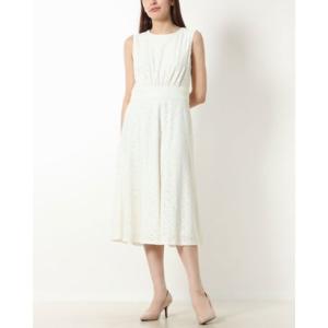 ロンドンタイムス LONDON TIMES ☆アイレットレース風ジャージ素材ノースリーブフレアワンピース （ホワイト）