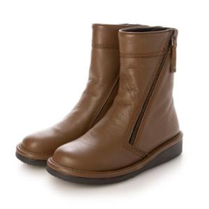 ミラスポーツ Milla sports ソフトレザー 4E フラットソール デザインファスナー インナーボア カジュアルブーツ （キャメル）