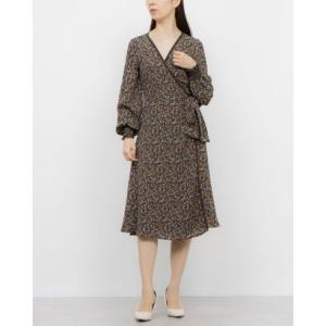 マックススタジオ MAX STUDIO ☆$128 小花柄シフォン素材ラップワンピース （ブラックマルチ）