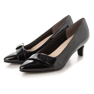 メルモ MELMO リボンモチーフオールウェザー対応パンプス （ブラックエナメル）