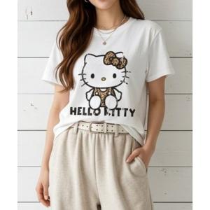 ミージェーン me Jane HELLO KITTYレオパード柄半袖Tシャツ （オフホワイト）