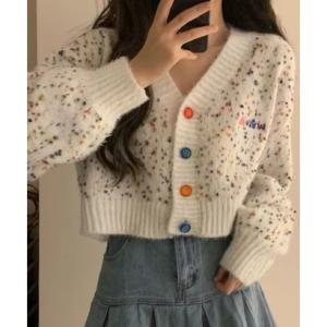 ダークグレー クロップドニットカーディガン meJane（ミージェーン） カーディガン カラーネップクロップドニット