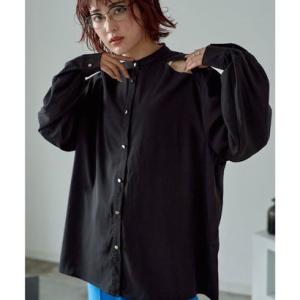 ミエット miette スリットデザインバンドカラーシャツ （ブラック）｜locondo-shopping