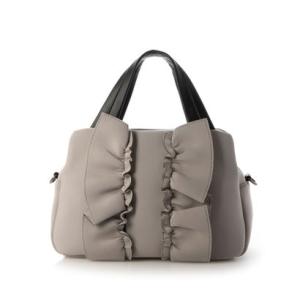 ミオオッジ MIOOGGI 柔らか素材 ネオプレン フリルデザイン 2WAYミニボストン （ライトグレー）