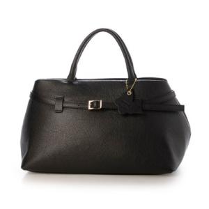 モードフルーレ MODE FOURRURE イタリアンカーフフロントベルトハンドバッグ （ブラック）