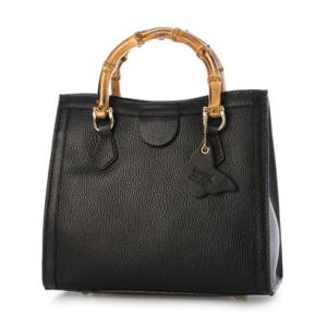 モードフルーレ MODE FOURRURE イタリアンカーフバンブー持ち手スクエアバッグ （ブラック）