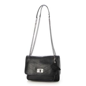 モードフルーレ MODE FOURRURE イタリアンカーフフラップ付チェーンショルダーバッグ （ブラック）