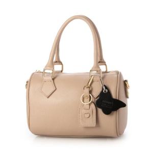 モードフルーレ MODE FOURRURE イタリアンカーフチャーム付ミニボストンバッグ （ベビーピンク）