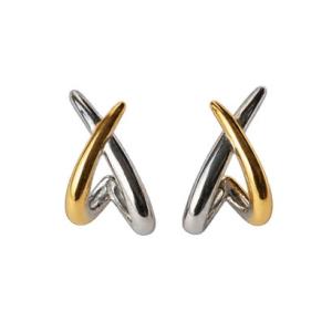 ノエルマーケット Noelmarket クロスラインピアス【ステンレス / 金属アレルギー対応】 （バイカラー）