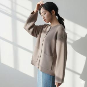 ナチュアンドダイアリー Nachu & Diary スウェットライクニット ジップカーデ トップス （GRAIGE）