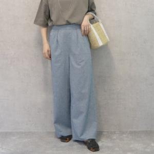 ニジブラ nijibra 綿100％シャンブレーイージーワイドパンツ ハイウエスト ウエストゴム 春 春服 夏 夏服 韓国 オフィス パンツレディース