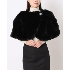 ニーナレナード Nina Leonard 【訳あり商品】ふんわりとしたフェイクファーが上品なショール （ブラック）