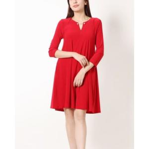 ニーナレナード Nina Leonard 2色あり♪パールボタンがアクセントになったジャージーワンピース （レッド）