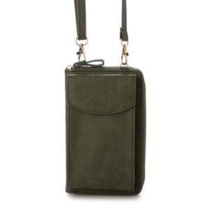 ノーブランド no brand 牛革ミニ財布ショルダーポーチ （カーキ）