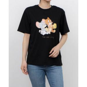 ノーブランド no brand レディース 半袖Tシャツ Tom&Jerryフロントグラフィック(ジェリー&タフィー) ALW-25198 （BLK）