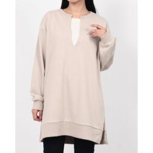 オムネス OMNES 裏毛深Vネックオーバーサイズチュニックアンサンブル （グレージュ）