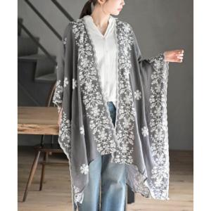 アールピーエス rps 刺繍ストールポンチョ （チャコールグレー）