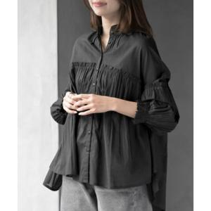 アールピーエス rps コットンボイルフリルネックギャザーブラウス （ブラック）