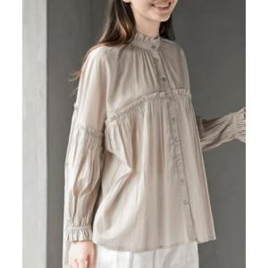 アールピーエス rps コットンボイルフリルネックギャザーブラウス （オフベージュ）
