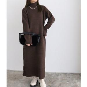 もっちりカシミヤタッチハイネックロングニットワンピース （ダーク