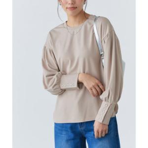 選べるデザイン袖ボタンボリュームスリーブカットソー【パールボタン】 （グレージュ）