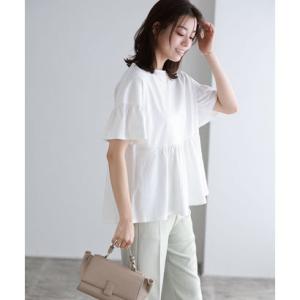 綿100％ギャザーフリルスリーブTシャツ （オフホワイト）