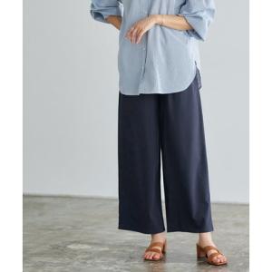 【低身長向け】ストレッチツイルワイドパンツ （ネイビーブルー）