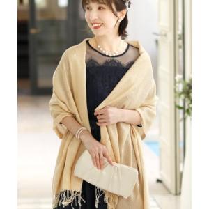 プールヴー PourVous ドレススタイル カジュアルロング ラメストール・ショール/結婚式・ドレス羽織りパーティーや二次会・成人式対応 （ベージュ