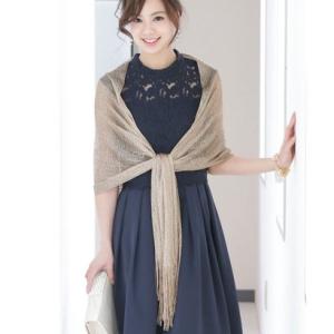 プールヴー PourVous カジュアル 編み込みラメストール ショール/結婚式フォーマル ドレス羽織りパーティーや二次会 同窓会対応