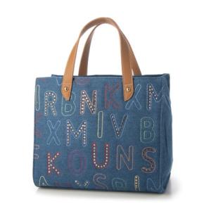 プリムフィオーレ PrimuFiore デニムアルファベットキラキラ刺繍 スクエアトート （ネイビー）