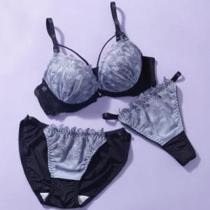 パリーゼ Palissee 【3点セット】リリーレースマカロニコード ブラ＆ショーツ＋Tバック  （グレー）【交換・返品不可】