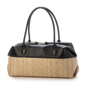 ペルケ perche 雑材風×牛革付属横長ボストン （BK）