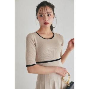 トッコクローゼット tocco closet プチリボン付き配色ニットプリーツワンピース