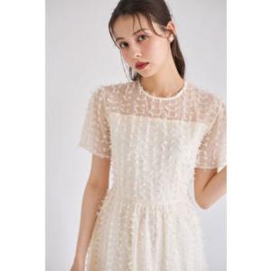 トッコクローゼット tocco closet ウエストリボン付きシアーフリンジワンピース