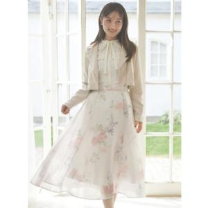 トッコクローゼット tocco closet ウエストリボン付きラメシアーフラワープリントフレアスカート