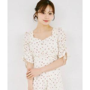 トッコクローゼット tocco closet リボン付きギャザースリーブプチローズプリントセミマーメイドワンピース