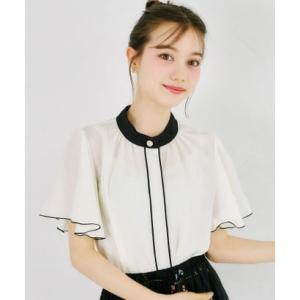 トッコクローゼット tocco closet フレアスリーブ配色スタンドカラーブラウス