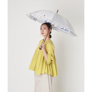 晴雨兼用日傘 長傘 ショート傘 ポロポニー ワンポイント ストライプ フリル （ネイビー/EC限定色）