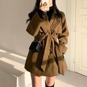 プライベートビーチ privatebeach フェイクウールショート丈トレンチコート （ブラウン）